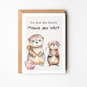 Mama Otter Grußkarte mit süßen Ottern, Muttertag Geschenk, Muttertag Karte, Mama Geschenk, Mama Geburtstag, Beste Mama der Welt Postkarte A6