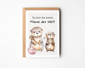 Mama Otter greeting card with cute otters, Mother's Day gift, Mother's Day card, Mom gift, Mom birthday, Best Mom in the World Postcard A6