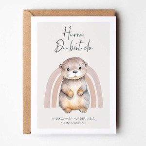 Félicitations pour la naissance, carte pour la naissance d'une fille, cadeau pour la naissance, cadeau bébé, carte loutre de félicitations de naissance - Hej.Otti®