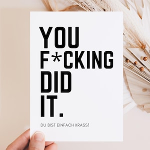 Ansichtkaart Je hebt het gedaan, cadeaubon afstuderen, opleiding, middelbare schooldiploma, bachelor, studie, master, examen geslaagd, felicitatiekaart wenskaart
