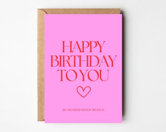 Birthday card, greeting card birthday, birthday card, funny birthday card, Happy Birthday, congratulations greeting card pink red