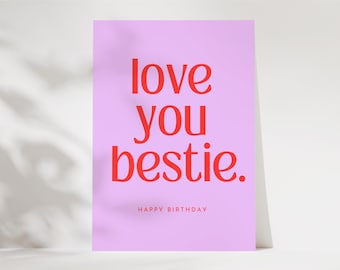 Carte postale LOVE YOU BESTIE avec enveloppe au choix, cadeau meilleur ami, carte DINA6, carte meilleur ami, anniversaire ami
