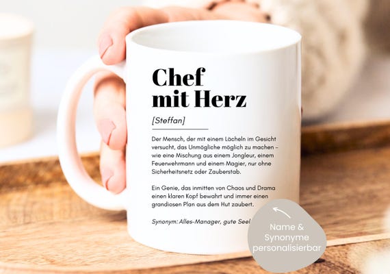 loulala® Geschenk Chef Tasse Name personalisiert, Tasse Chef mit Spruch, Chef Geschenk, Chef Geburtstag, Chef Weihnachtsgeschenk, Chef danke