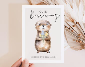Get well soon card with cute otter, get well soon gift, encouragement gift, cheer up, recovery, recovery card - postcard
