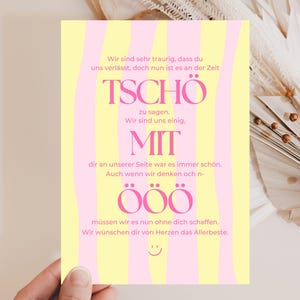 Lustige Abschiedskarte für Kollegen, Abschiedsgeschenk Kollegen, Jobwechsel Geschenk, Ruhestand Karte, Karte Rente "Tschö mit öööö"