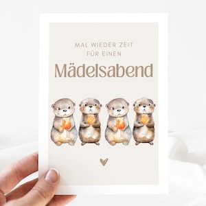 Mädelsabend Einladung, Karte für Freundinnen und Freunde mit süßem Otter Motiv, Einladung zum Mädelsabend, - Postkarte von loulala®