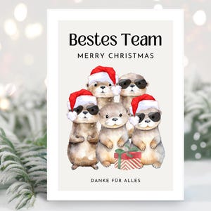 Carte de Noël Meilleure équipe avec motif loutre, collègues Noël, cadeau de Noël collègues, carte cadeau employé, équipe dire merci