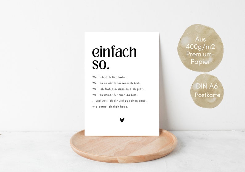 Postkarte einfach so, Geschenk für Freundin, Geschenk für den Lieblingsmenschen, einfach mal danke sagen, Geschenk zum Valentinstag, DINA6 Bild 2