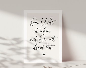 Greeting card "The world is beautiful because you are part of it", gift for partner, best friend gift, birthday card, thank you card DINA6