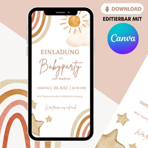 loulala® Canva biglietto d'invito digitale per baby shower da personalizzare, biglietto d'invito digitale per baby shower da inviare tramite Whatsapp (Boho baby shower)