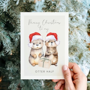 Bonita tarjeta navideña de nutria, divertida tarjeta navideña, regalo de Navidad, postal A6
