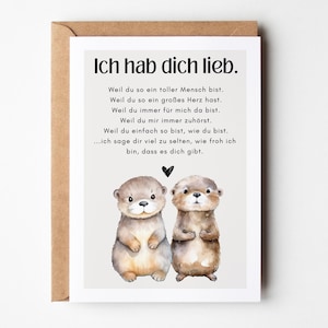 Hej.Otti® Ich hab dich lieb Otter Karte, Geschenk für Freundin, Geschenk für den Lieblingsmenschen, einfach mal danke sagen - Postkarte A6