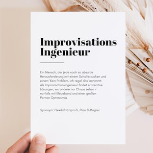Carte amusante avec dicton, cadeau pour collègue patron patron, cadeaux amusants, carte d'anniversaire amusante « Ingénieur d'improvisation »