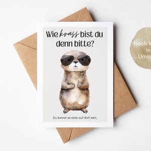 Aanmoedigingskaart “Hoe slecht ben jij?” Examen gehaald, moeilijke tijd overleefd, trots op jou | Ansichtkaart schattige otters