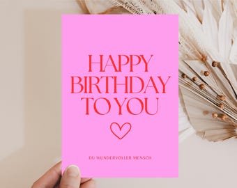 Birthday card, greeting card birthday, birthday card, funny birthday card, Happy Birthday, congratulations greeting card pink red