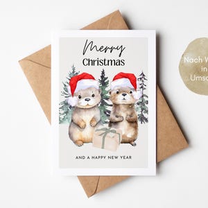 Niedliche Weihnachtskarte mit Ottern, Merry Christmas Grußkarte, Weihnachtskarte, Weihnachtsgruß, Weihnachtsgeschenk, Otter Weihnachtsgruß