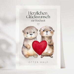 Carte de félicitations de mariage, carte de loutres mignonnes, carte de félicitations de mariage, carte de vœux de mariage, carte pour mariage, carte-cadeau de mariage