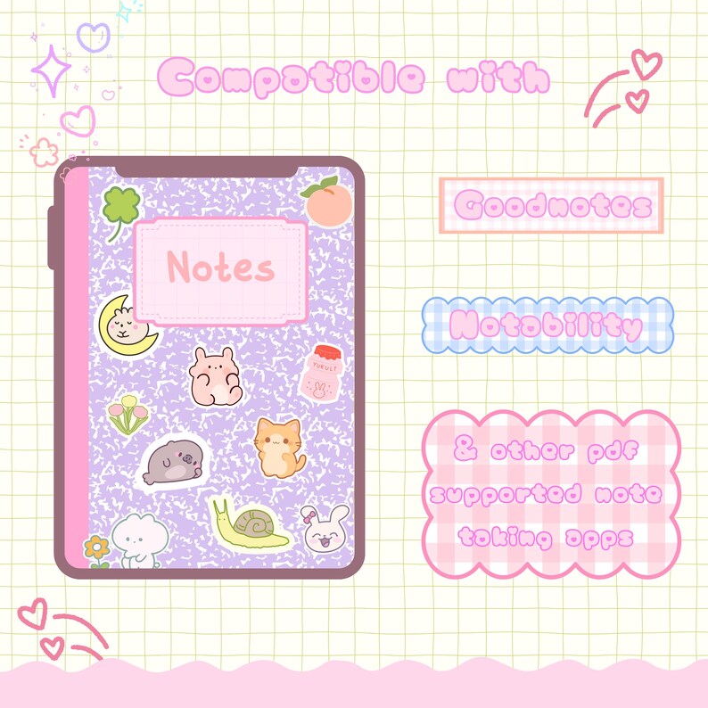 Kawaii Digital Notebook Covers | Sticker Composition Book Style | Set ...