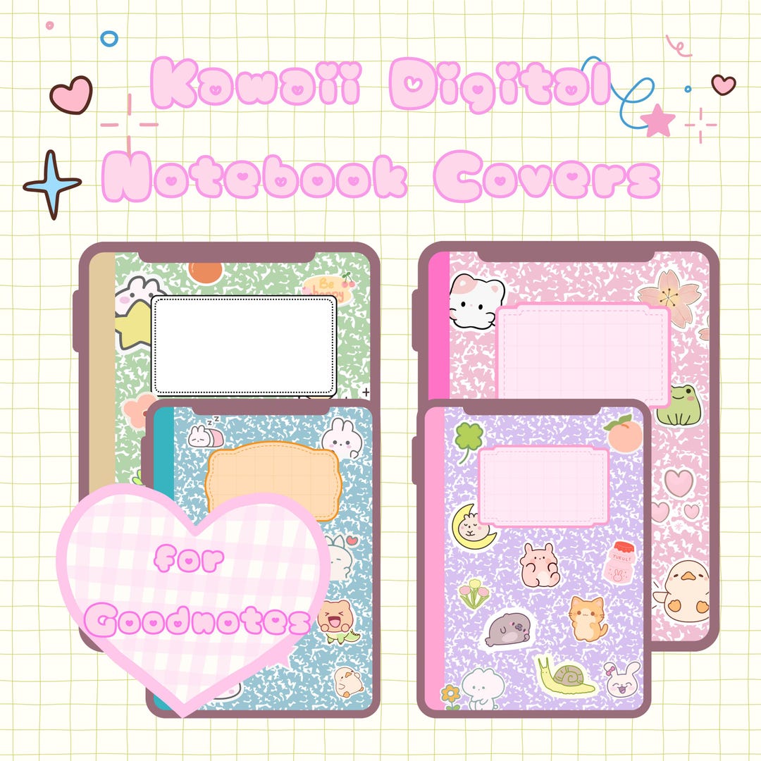Kawaii Digital Notebook Covers | Sticker Composition Book Style | Set ...