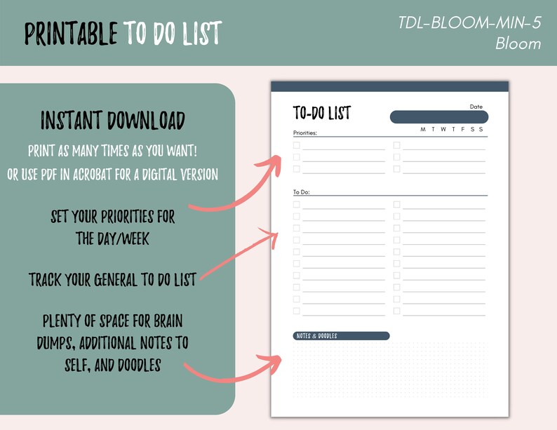 Printable to Do List Digital Download Print at Home - Etsy