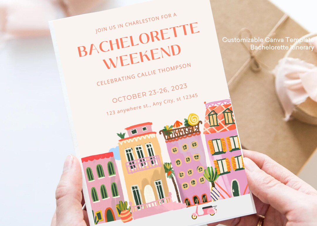 Charleston Bachelorette Invitation & Itinerary Template, Editable ...