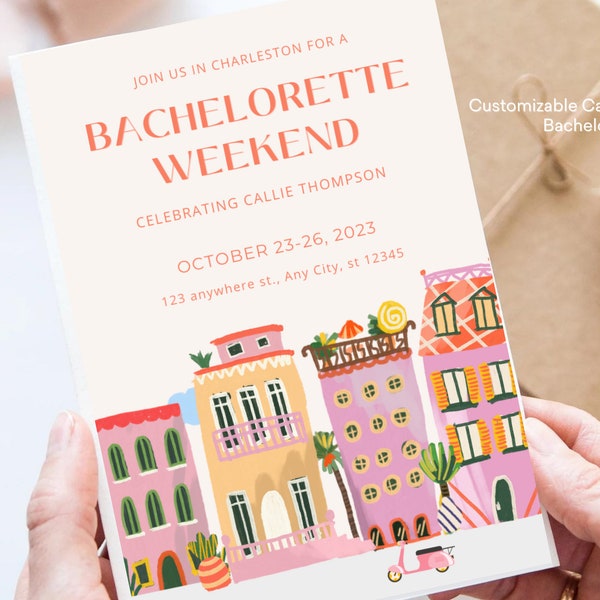 Charleston Bachelorette Invitation & Itinerary Template, Editable Charleston Bachelorette Invitation, Electronic Bachelorette Invitation