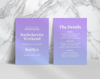 Gradient Bachelorette Party Itinerary Template, Beach Bachelorette Invite, Birthday Party Invite, DIY Editable Canva Template