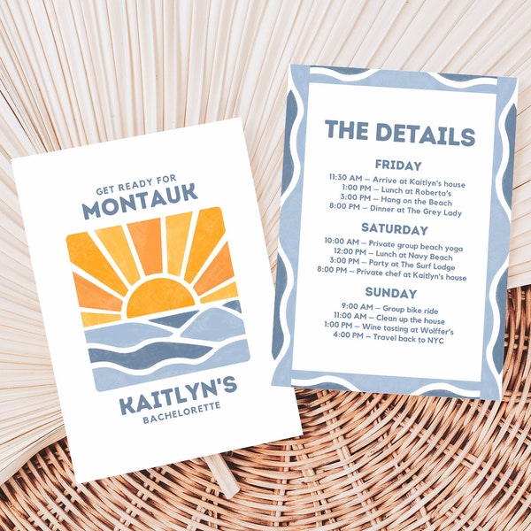 Hamptons Bachelorette Itinerary, Montauk Bachelorette Party, Tropical Invitation, Beach Bachelorette, Canva Template DIY Digital Download