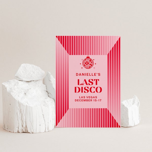 The Last Disco Bachelorette Party, Retro Bachelorette Party, Pink Bachelorette Invitation, 70s Party Invite, DIY Editable Template on Canva