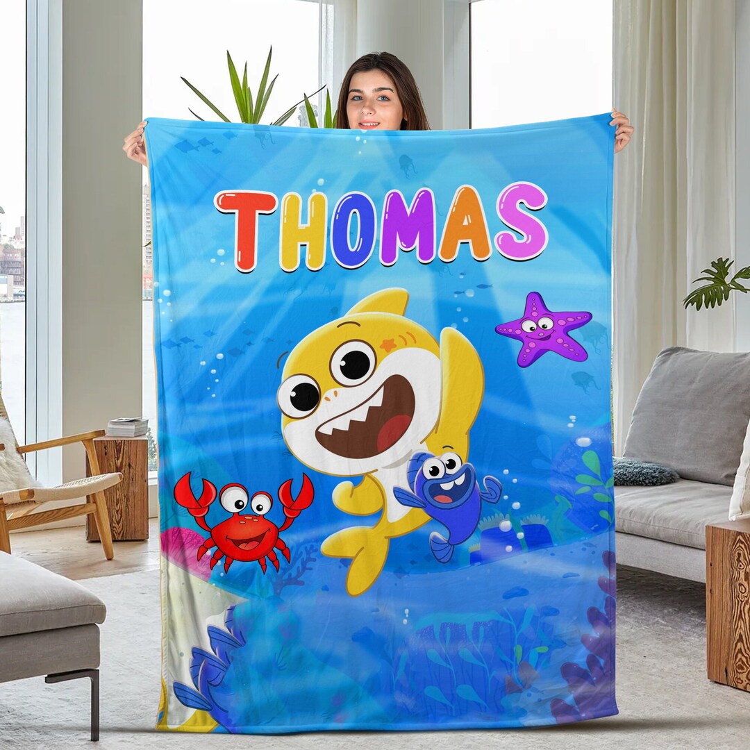 Baby Shark Blanket Baby Shark Christmas Blanket Personalized Etsy