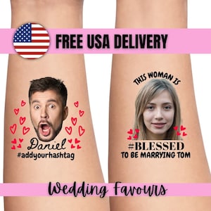 Custom personalized bachelorette party favor photo temporary tattoos, groom face tattoos, party tattoos, groom tattoo, bachelorette favors