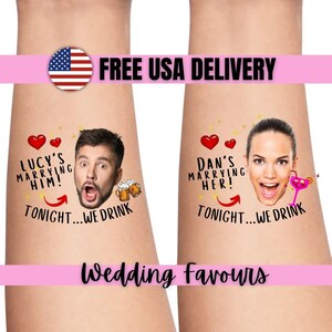 Custom personalized bachelorette party favor photo temporary tattoos, groom face tattoos, party tattoos, groom tattoo, bachelorette favors