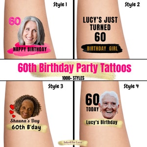 60th Birthday Tattoos, Custom Temporary Tattoos, Custom Tattoos, Custom Face Tattoos, Photo Temporary Tattoos, Couple Tattoos, Face Tattoos