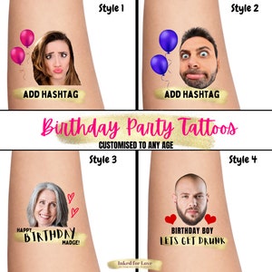 Birthday Party Photo Tattoos, Face Tattoos | Custom, personalised, temporary, photo, face, picture, gift for her, him, 30th, 40th, 21st