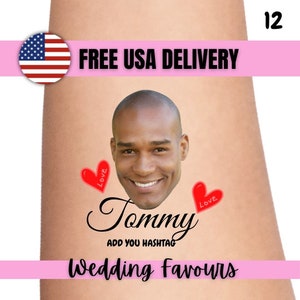 Custom personalized bachelorette party favor photo temporary tattoos, groom face tattoos, party tattoos, groom tattoo, bachelorette favors