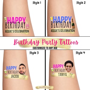 Birthday Party Photo Tattoos, Face Tattoos | Custom, personalised, temporary, photo, face, picture, gift for her, him, 30th, 40th, 21st