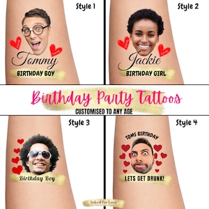 Birthday Party Tattoos, Birthday Party Ideas, Ideas for Birthday Party, Custom Tattoos, Personalized Temporary Tattoos, Face Tattoo Ideas