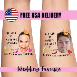 Custom personalized bachelorette party favor photo temporary tattoos, groom face tattoos, party tattoos, groom tattoo, bachelorette favors