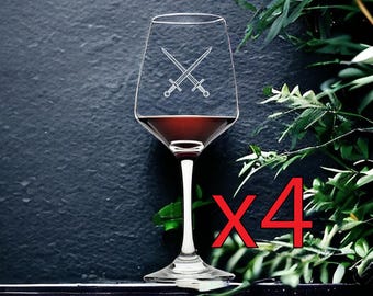 Swords Crossed Wine Glasses x4 Premium 12 Oz Personalize Warrior War Gift NEW
