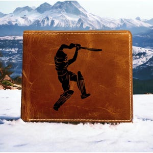 Cartera de cuero plegable para jugador de críquet, de primera calidad, con diseño de búfalo y bate deportivo, NUEVA