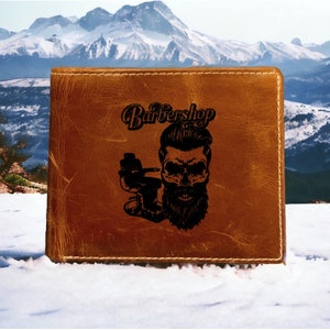 Barbershop Leder Geldbörse Bifold Premium Qualität Buffalo Skull Haar NEU