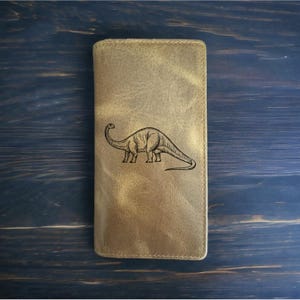 Cartera de rodeo Brontosaurus de piel de búfalo occidental de vaquero de primera calidad con diseño de dinosaurio NUEVO