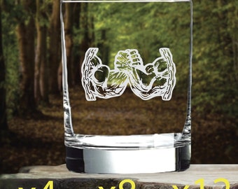 Handshake Whisky Glass Double 14 Oz Old Fashioned Strong Brothers x4 x8 x12 NEW