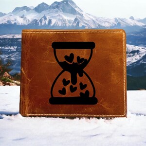 Cartera de cuero con corazones de reloj de arena, plegable, de primera calidad, Buffalo Love, regalo NUEVO