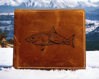 Personalized Faux Leather Bifold Wallet, great White Shark, Custom