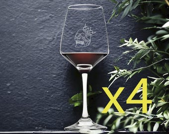 Skull Crown Wine Glasses x4 Premium 12 Oz Personalize Bones Gift King Queen NEW