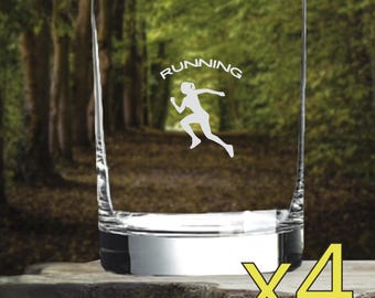 Running Woman Whiskey Glasses x4 Double 14 Oz Premium Old Fashioned Gym NEW