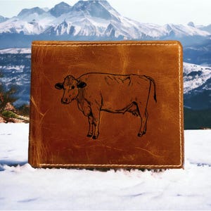 Cartera de piel de vaca plegable de primera calidad con diseño de animales de granja de búfalo, regalo NUEVO