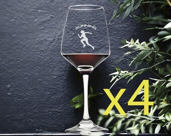 Running Woman Wine Glasses: Personalized Gym Gift, Set of 4