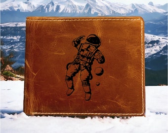 Astronaut Space Walk Leather Wallet Bifold Premium Quality Buffalo Space NEW